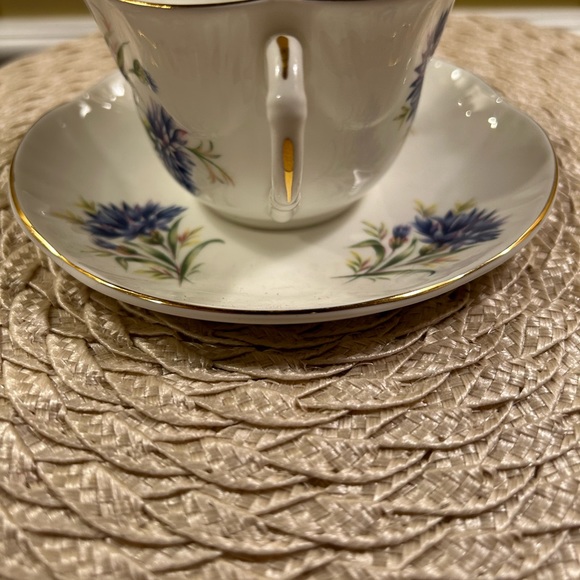 Vintage Crown Staffordshire Fine Bone China Blue Floral Teacup and Saucer - Engl - Picture 10 of 12